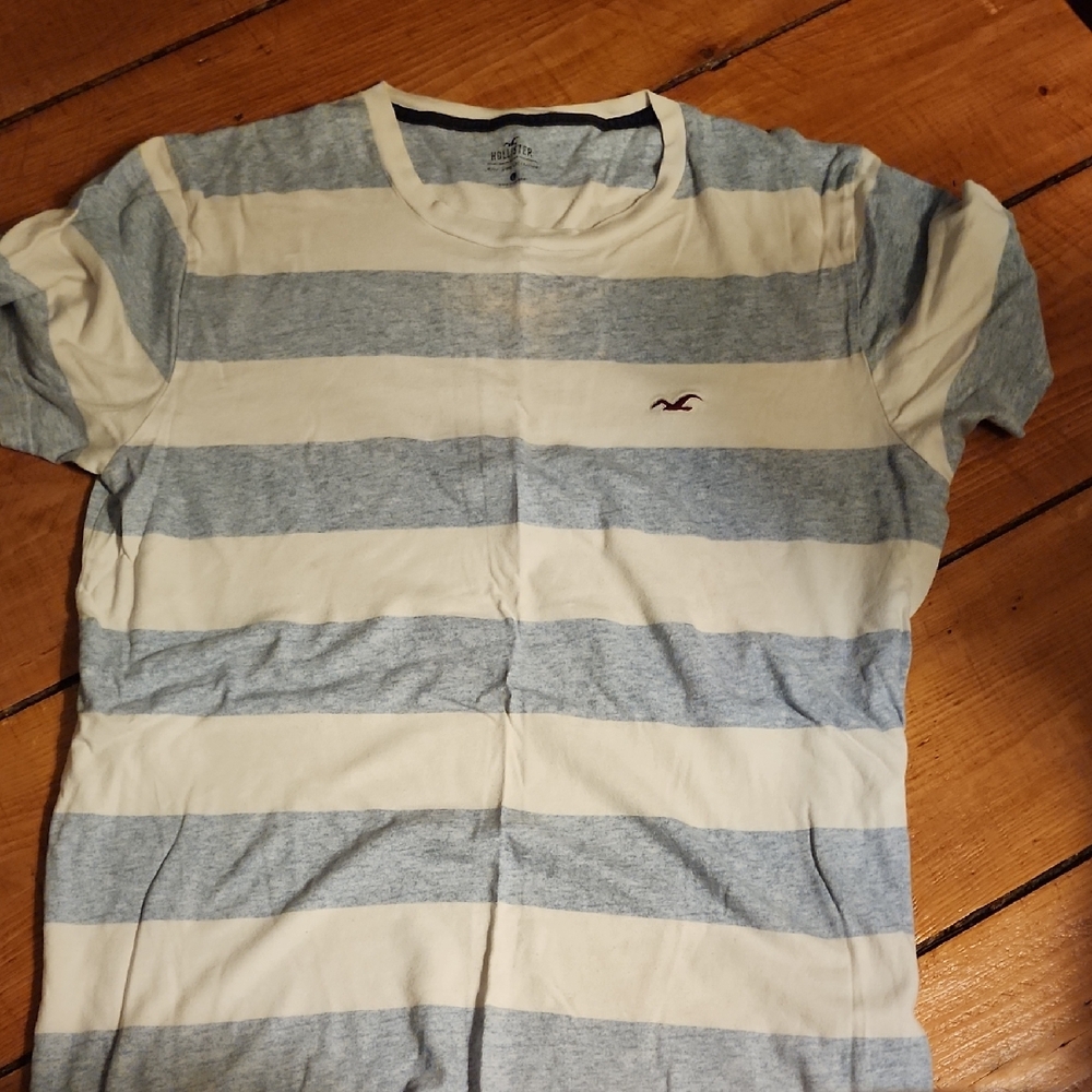Hollister Men's Striped Tee in Blue and White